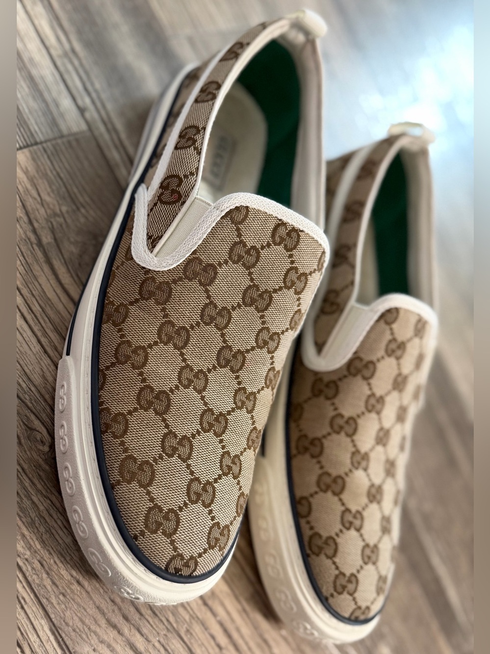 Gucci Beige/Brown GG Canvas Slip-On Sneakers - Picture 1 of 9